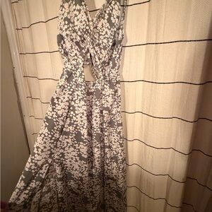 Floral Cutout Maxi Dress in Gray and White/ Perfect for Easter/Occassions